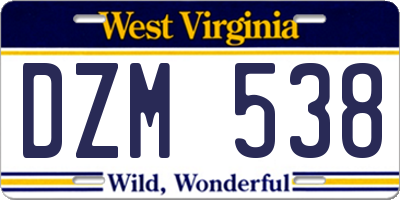 WV license plate DZM538