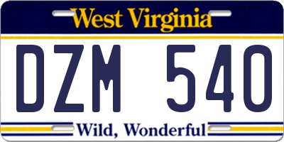 WV license plate DZM540