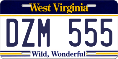 WV license plate DZM555