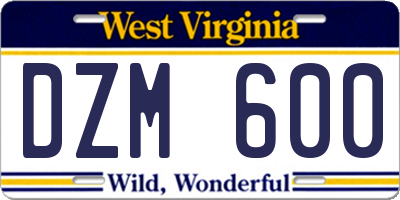 WV license plate DZM600