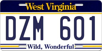 WV license plate DZM601