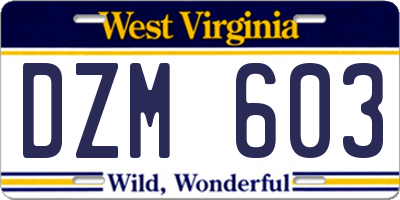 WV license plate DZM603