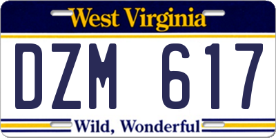 WV license plate DZM617