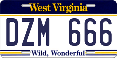 WV license plate DZM666