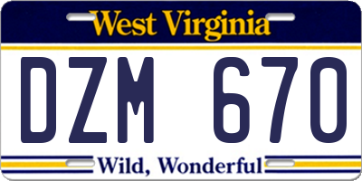 WV license plate DZM670