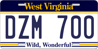 WV license plate DZM700