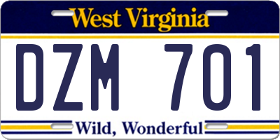 WV license plate DZM701