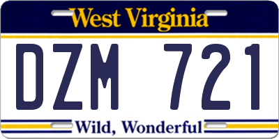 WV license plate DZM721