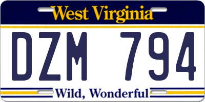 WV license plate DZM794