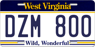 WV license plate DZM800