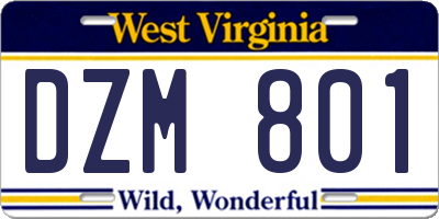 WV license plate DZM801