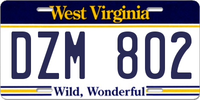 WV license plate DZM802