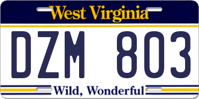 WV license plate DZM803