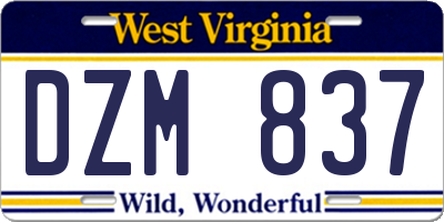 WV license plate DZM837