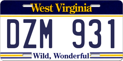 WV license plate DZM931