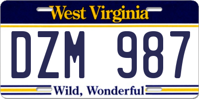 WV license plate DZM987