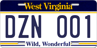 WV license plate DZN001