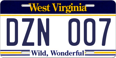WV license plate DZN007