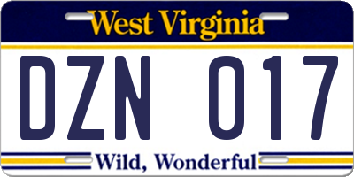 WV license plate DZN017
