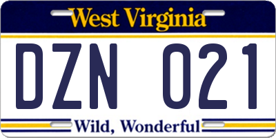WV license plate DZN021