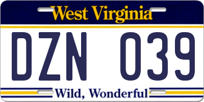 WV license plate DZN039