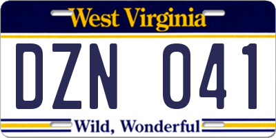 WV license plate DZN041