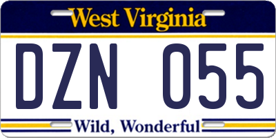 WV license plate DZN055