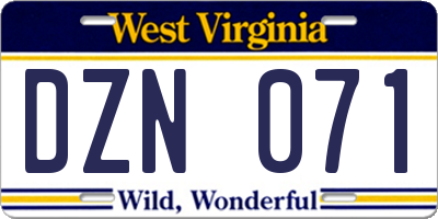 WV license plate DZN071