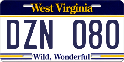 WV license plate DZN080