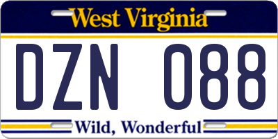 WV license plate DZN088