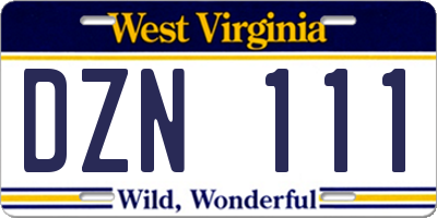 WV license plate DZN111