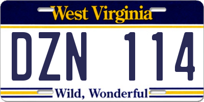 WV license plate DZN114