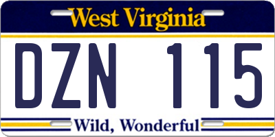 WV license plate DZN115