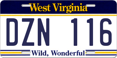 WV license plate DZN116