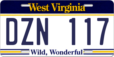 WV license plate DZN117