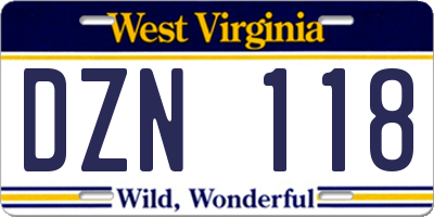 WV license plate DZN118