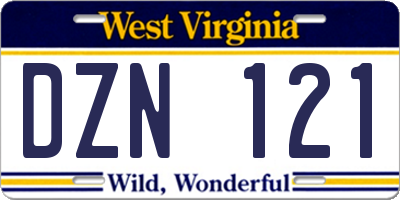 WV license plate DZN121