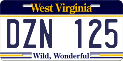 WV license plate DZN125