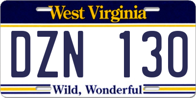 WV license plate DZN130