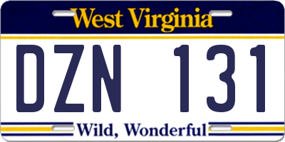 WV license plate DZN131