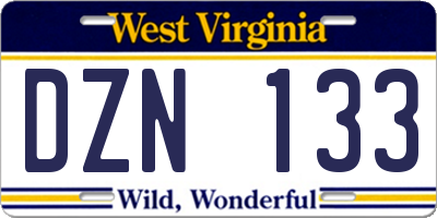 WV license plate DZN133