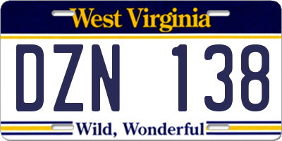 WV license plate DZN138