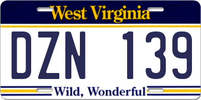 WV license plate DZN139