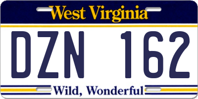 WV license plate DZN162