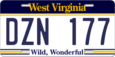 WV license plate DZN177