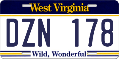WV license plate DZN178