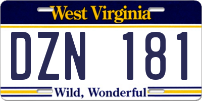 WV license plate DZN181