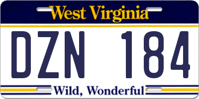 WV license plate DZN184