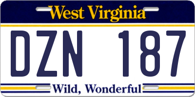 WV license plate DZN187