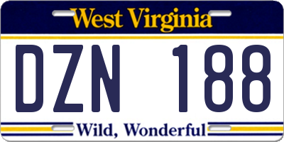 WV license plate DZN188